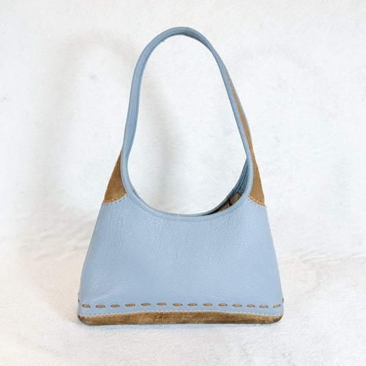 Salvatore Ferragamo Shoulder Bag Purse Leather Suede Light Blue Camel Authentic