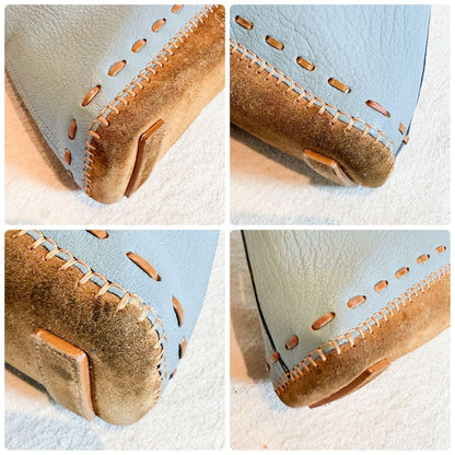 Salvatore Ferragamo Shoulder Bag Purse Leather Suede Light Blue Camel Authentic