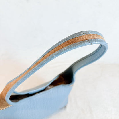 Salvatore Ferragamo Shoulder Bag Purse Leather Suede Light Blue Camel Authentic