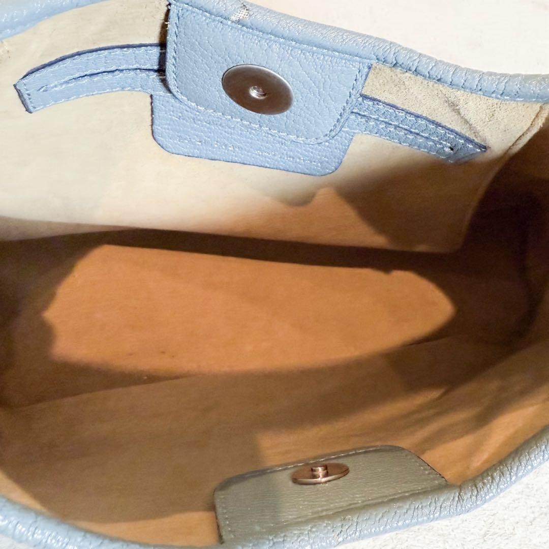 Salvatore Ferragamo Shoulder Bag Purse Leather Suede Light Blue Camel Authentic