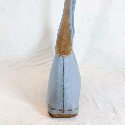 Salvatore Ferragamo Shoulder Bag Purse Leather Suede Light Blue Camel Authentic