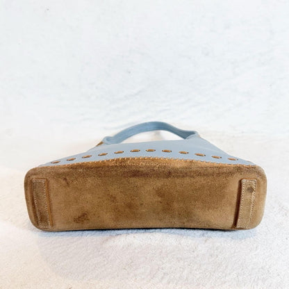 Salvatore Ferragamo Shoulder Bag Purse Leather Suede Light Blue Camel Authentic