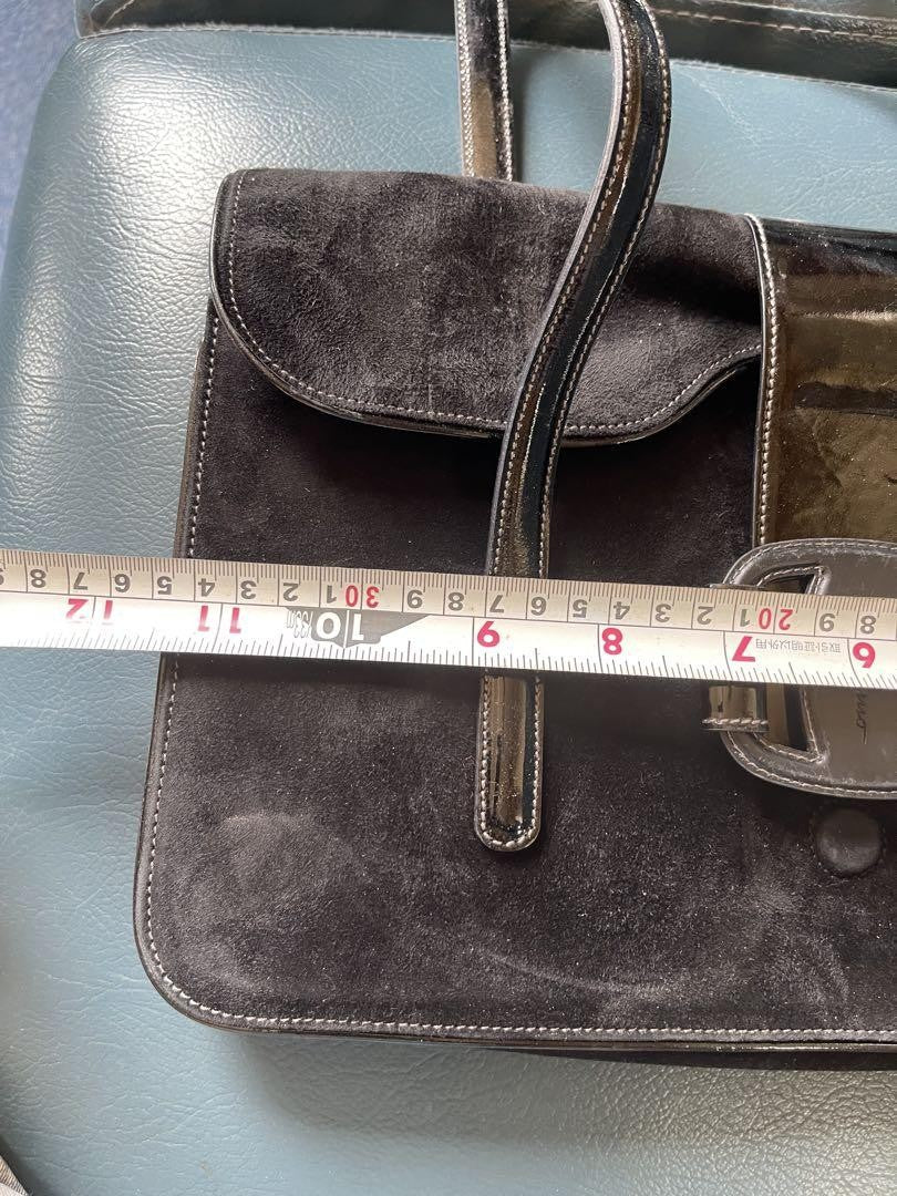 Salvatore Ferragamo Hand Bag Tote Purse Suede Dark Brown Authentic