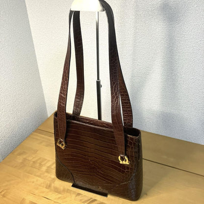 Salvatore Ferragamo Hand Shoulder Bag Tote Purse Gancini Leather Brown Authentic