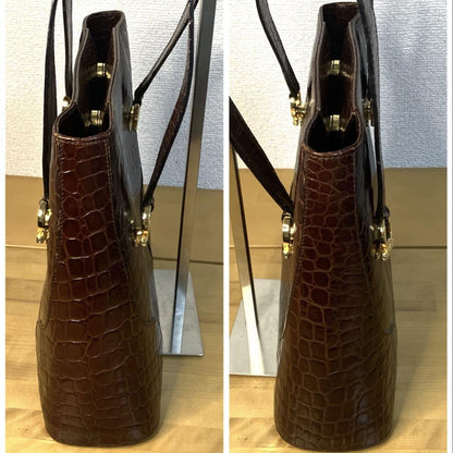Salvatore Ferragamo Hand Shoulder Bag Tote Purse Gancini Leather Brown Authentic