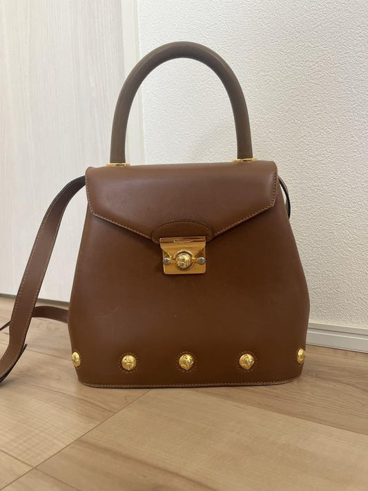 Salvatore Ferragamo Hand Bag Tote Purse Leather Brown Authentic