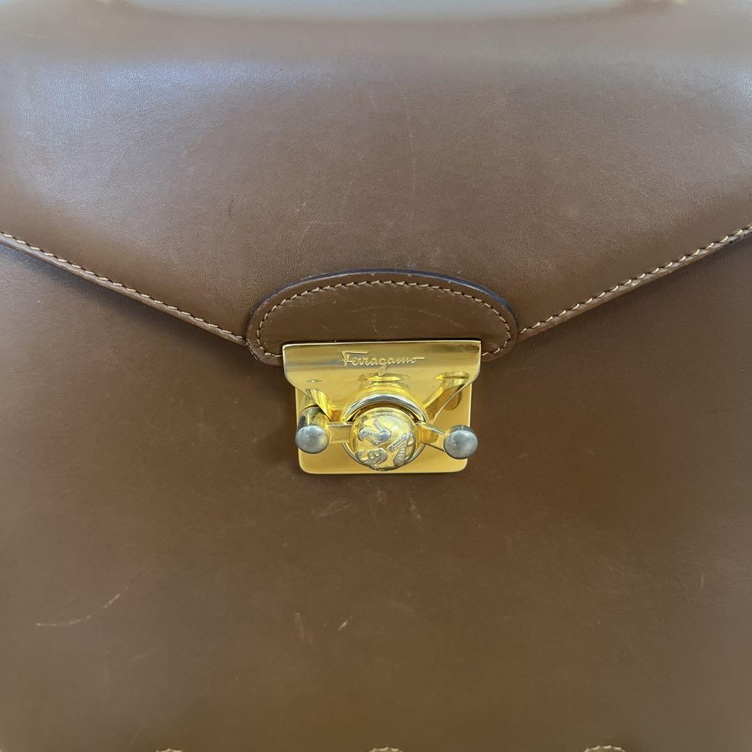 Salvatore Ferragamo Hand Bag Tote Purse Leather Brown Authentic