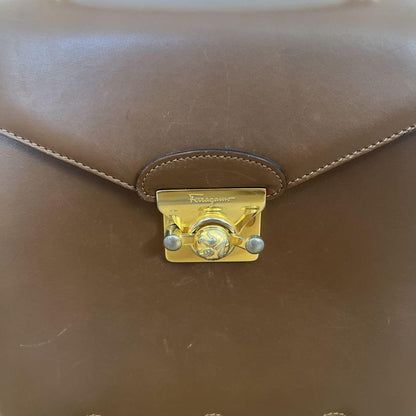 Salvatore Ferragamo Hand Bag Tote Purse Leather Brown Authentic