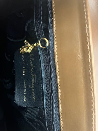 Salvatore Ferragamo Hand Bag Tote Purse Leather Brown Authentic