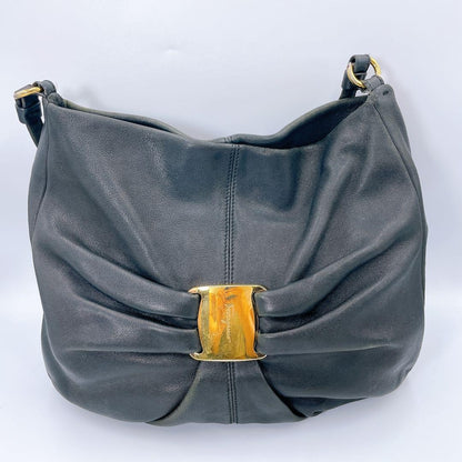 Salvatore Ferragamo Hand Shoulder Bag Tote Purse Vara Ribbon Black Authentic