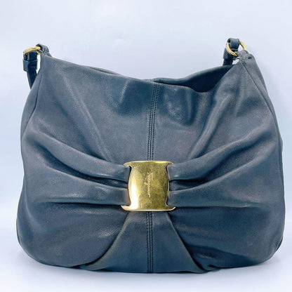 Salvatore Ferragamo Hand Shoulder Bag Tote Purse Vara Ribbon Black Authentic