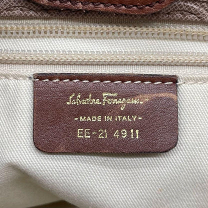 Salvatore Ferragamo Hand Bag Tote Purse Gancini Leather PVC Brown Authentic