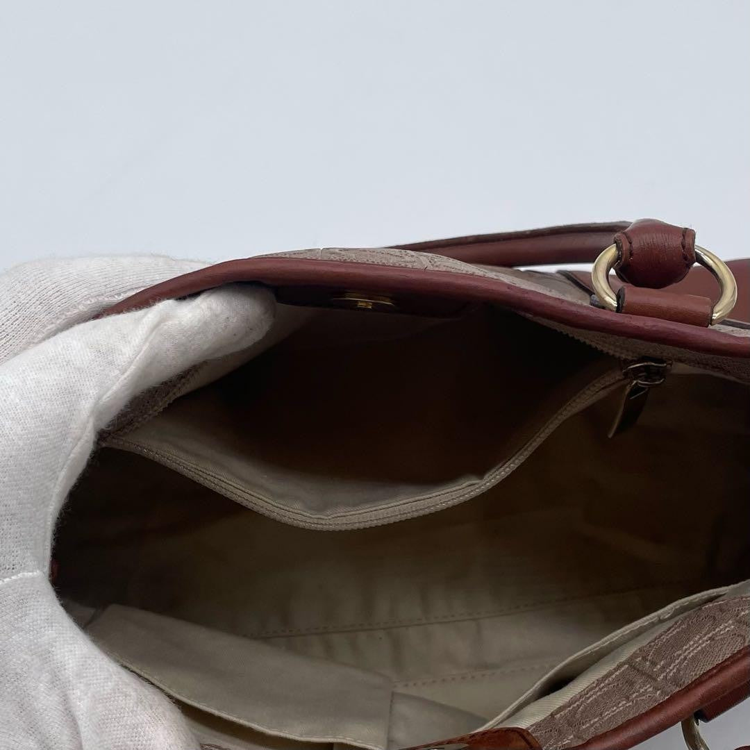 Salvatore Ferragamo Hand Bag Tote Purse Gancini Leather PVC Brown Authentic