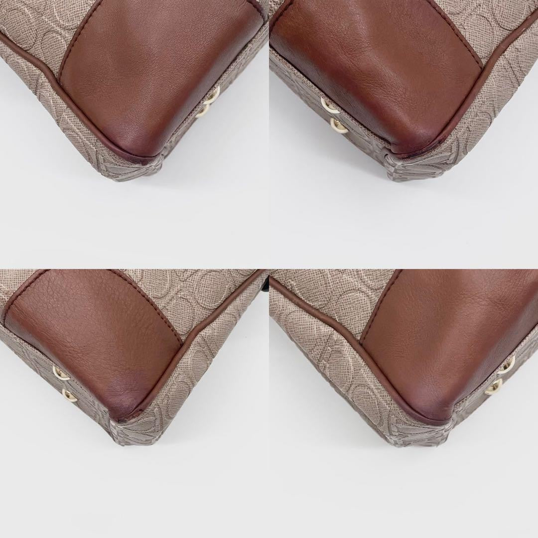 Salvatore Ferragamo Hand Bag Tote Purse Gancini Leather PVC Brown Authentic