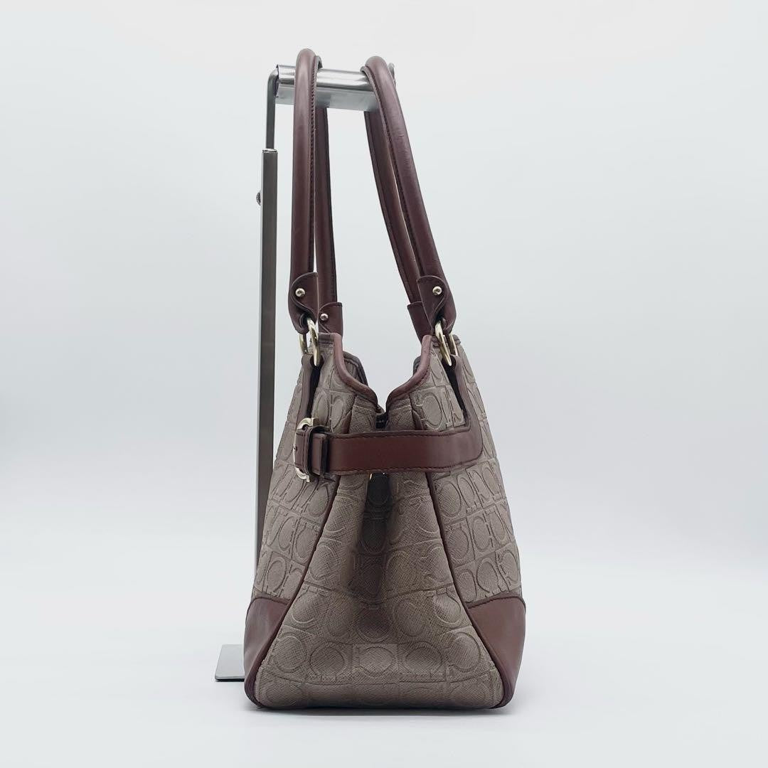 Salvatore Ferragamo Hand Bag Tote Purse Gancini Leather PVC Brown Authentic