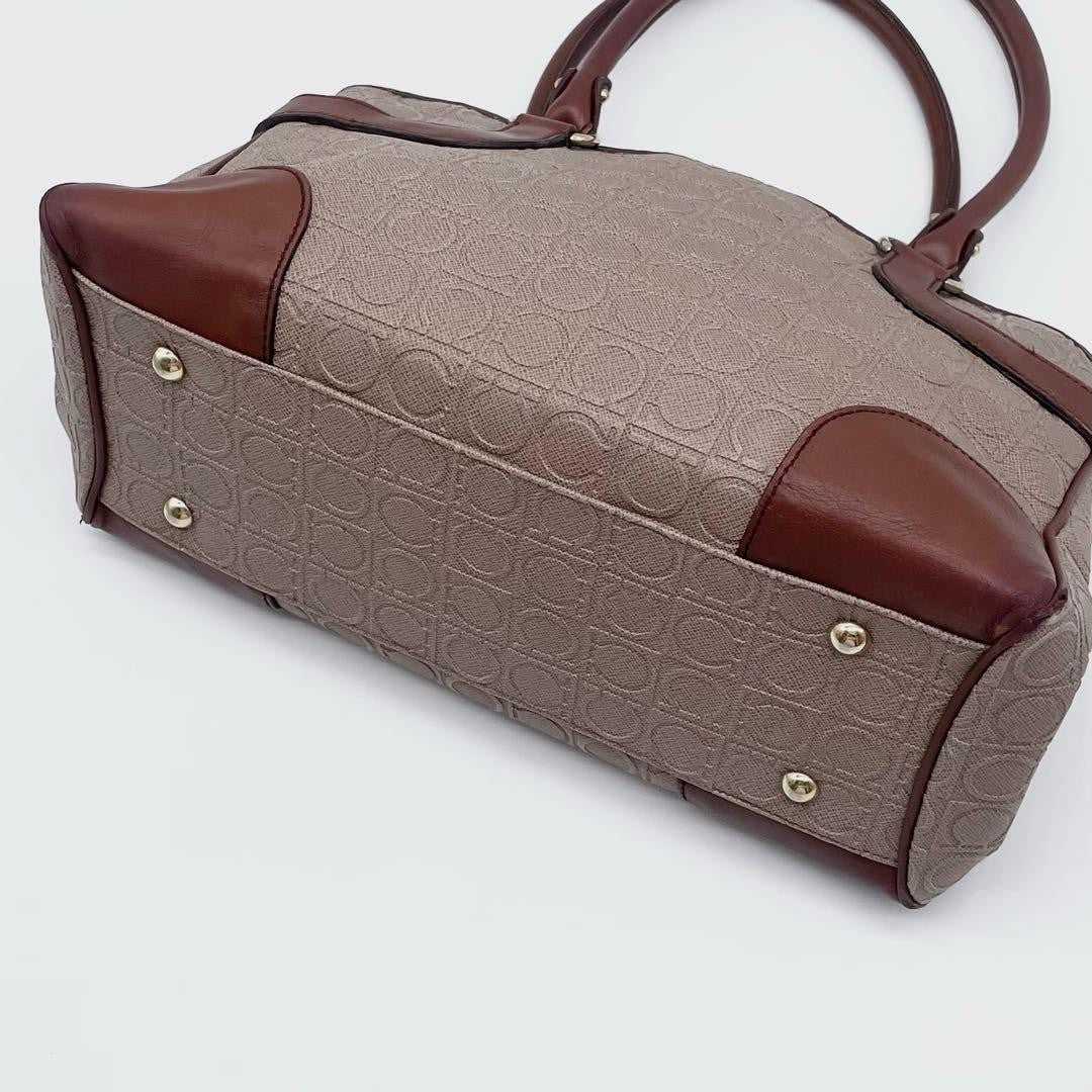 Salvatore Ferragamo Hand Bag Tote Purse Gancini Leather PVC Brown Authentic