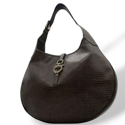 Salvatore Ferragamo Hand Bag Tote Purse Gancini Leather Green Authentic