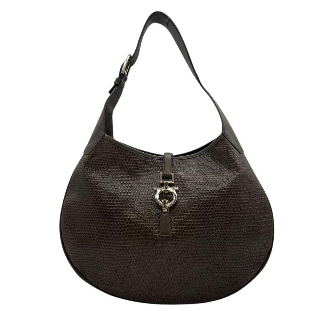 Salvatore Ferragamo Hand Bag Tote Purse Gancini Leather Green Authentic