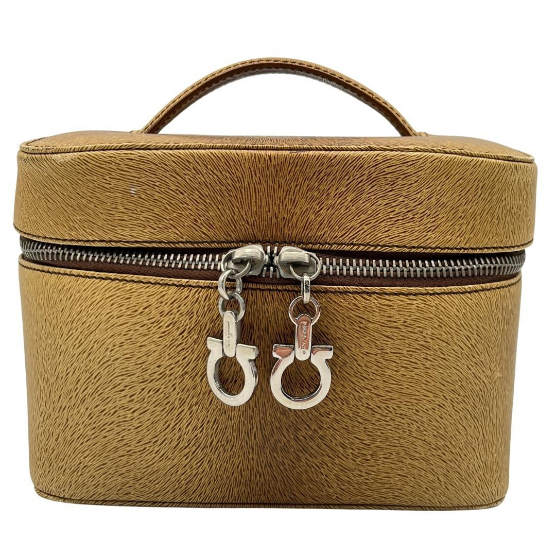 Salvatore Ferragamo Vanity Bag Hand Tote Purse Gancini Brown Authentic