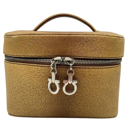 Salvatore Ferragamo Vanity Bag Hand Tote Purse Gancini Brown Authentic