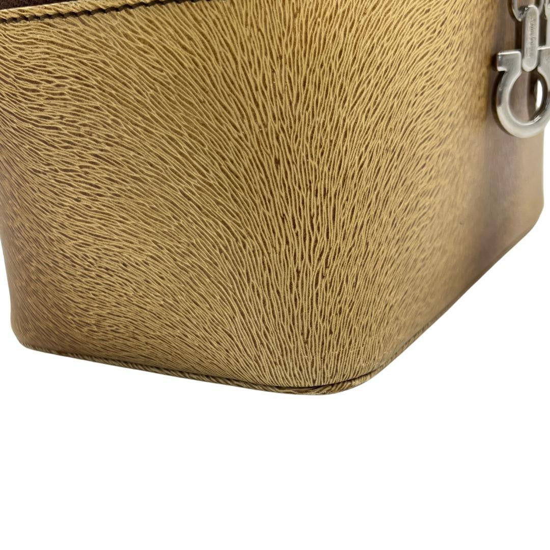 Salvatore Ferragamo Vanity Bag Hand Tote Purse Gancini Brown Authentic