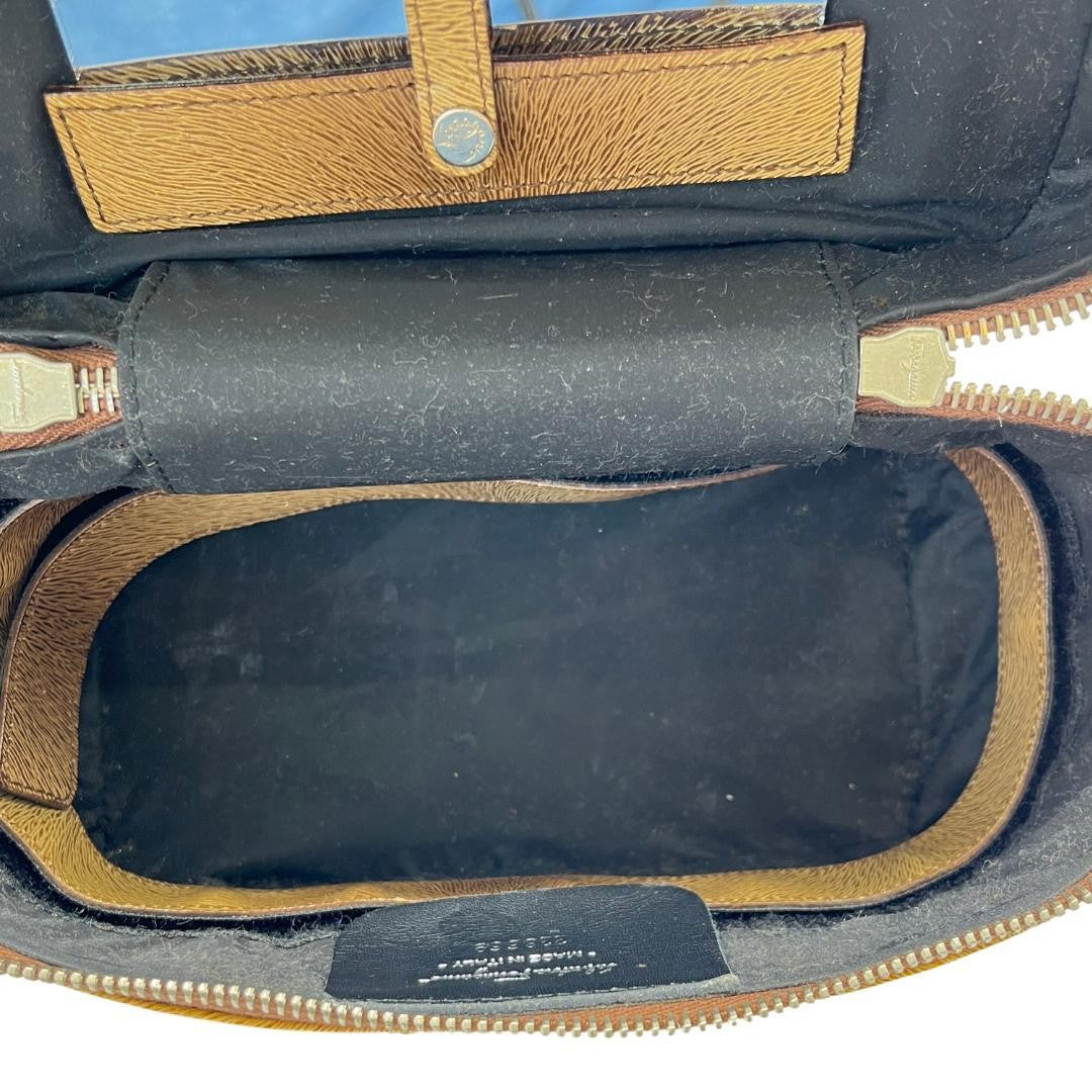 Salvatore Ferragamo Vanity Bag Hand Tote Purse Gancini Brown Authentic