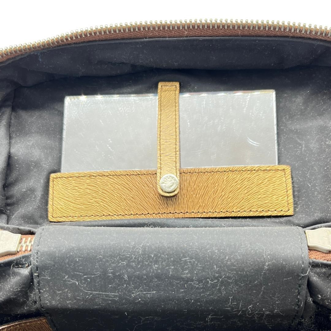 Salvatore Ferragamo Vanity Bag Hand Tote Purse Gancini Brown Authentic