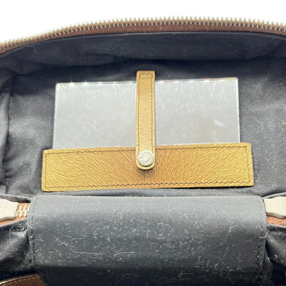 Salvatore Ferragamo Vanity Bag Hand Tote Purse Gancini Brown Authentic