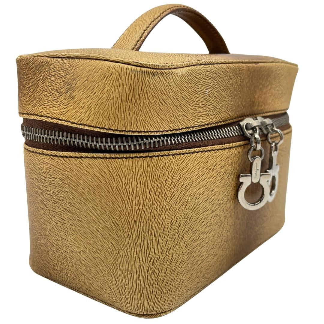 Salvatore Ferragamo Vanity Bag Hand Tote Purse Gancini Brown Authentic