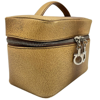 Salvatore Ferragamo Vanity Bag Hand Tote Purse Gancini Brown Authentic