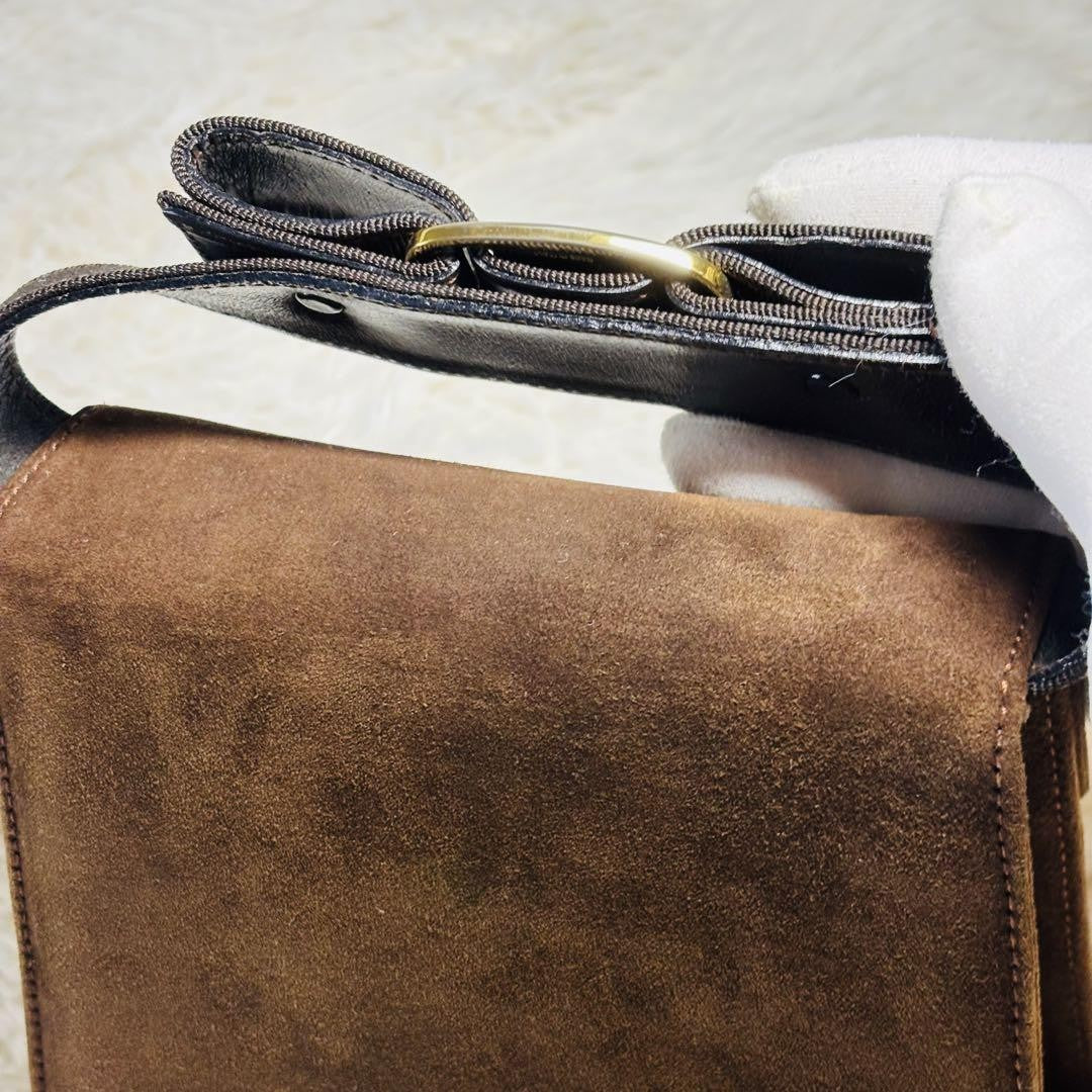 Salvatore Ferragamo Hand Bag Tote Purse Vara Suede Brown Authentic