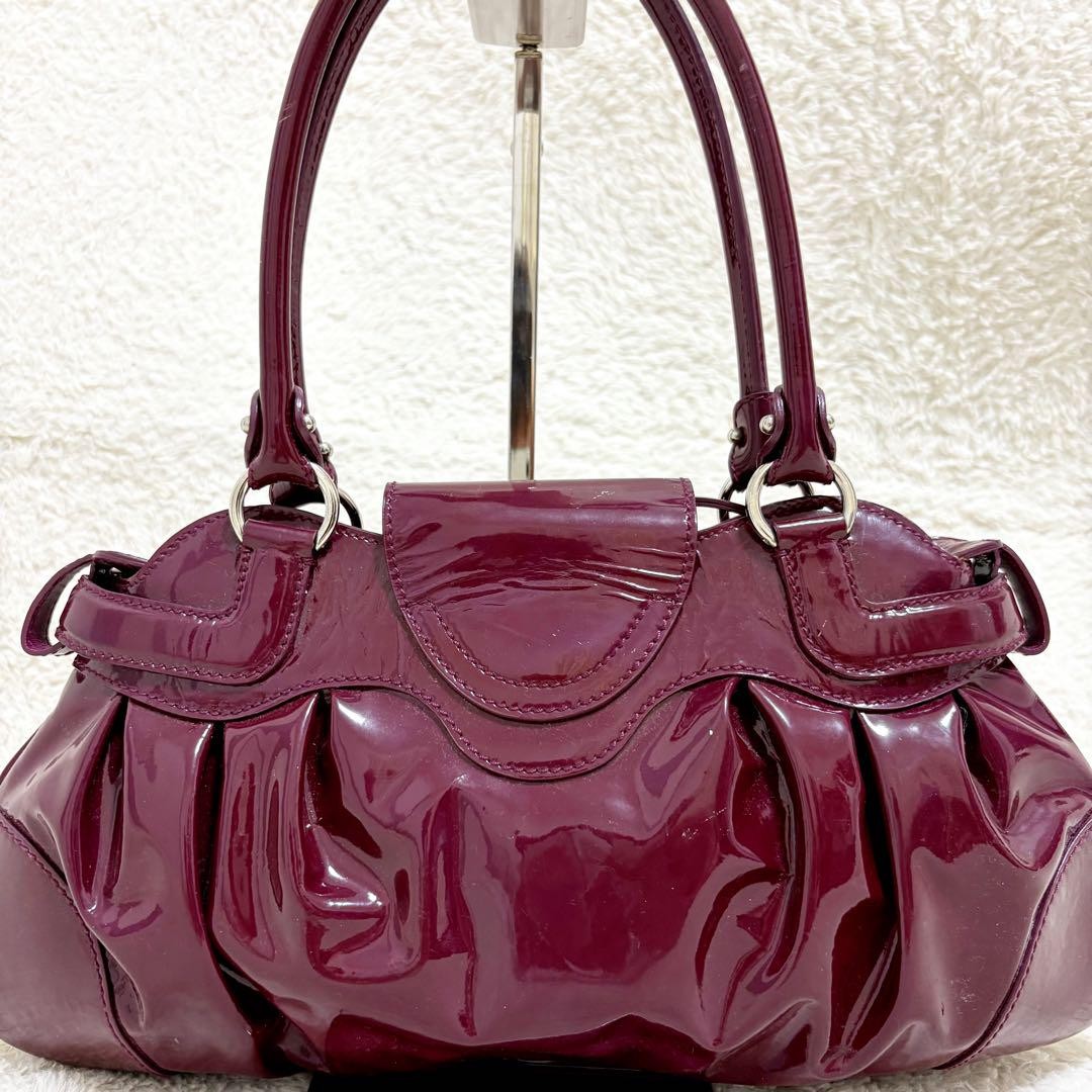 Salvatore Ferragamo Hand Bag Tote Purse Gancini Red Purple Authentic