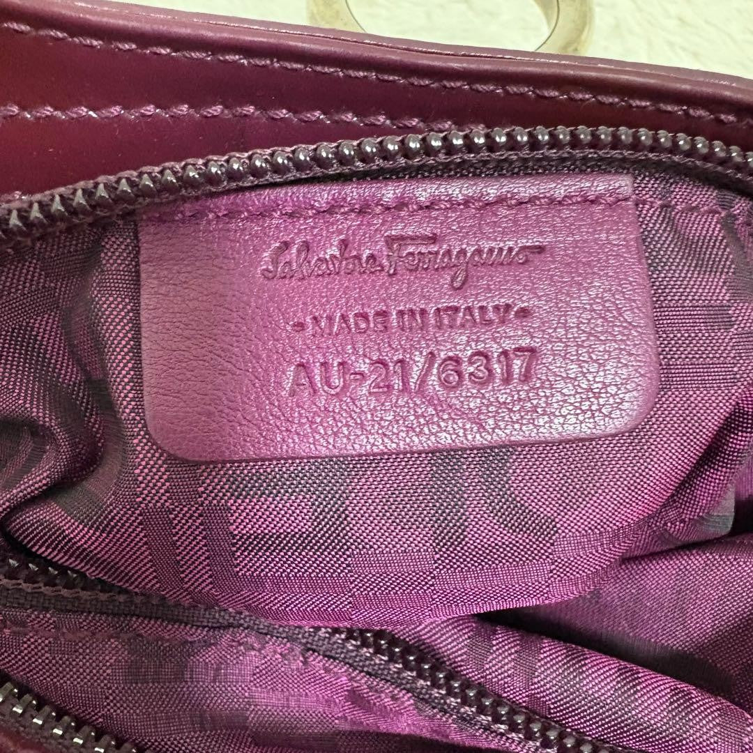 Salvatore Ferragamo Hand Bag Tote Purse Gancini Red Purple Authentic