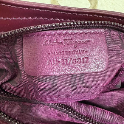 Salvatore Ferragamo Hand Bag Tote Purse Gancini Red Purple Authentic