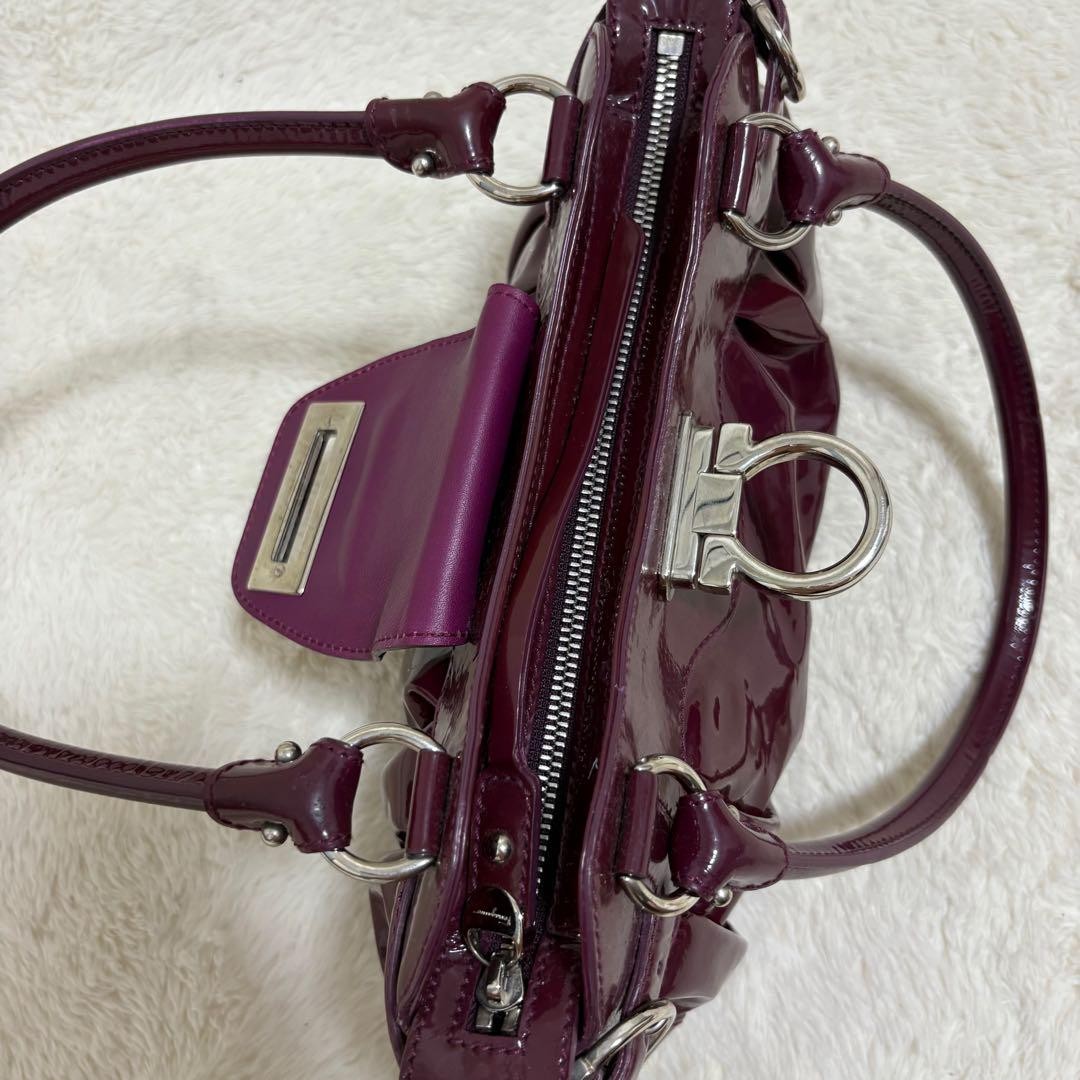 Salvatore Ferragamo Hand Bag Tote Purse Gancini Red Purple Authentic