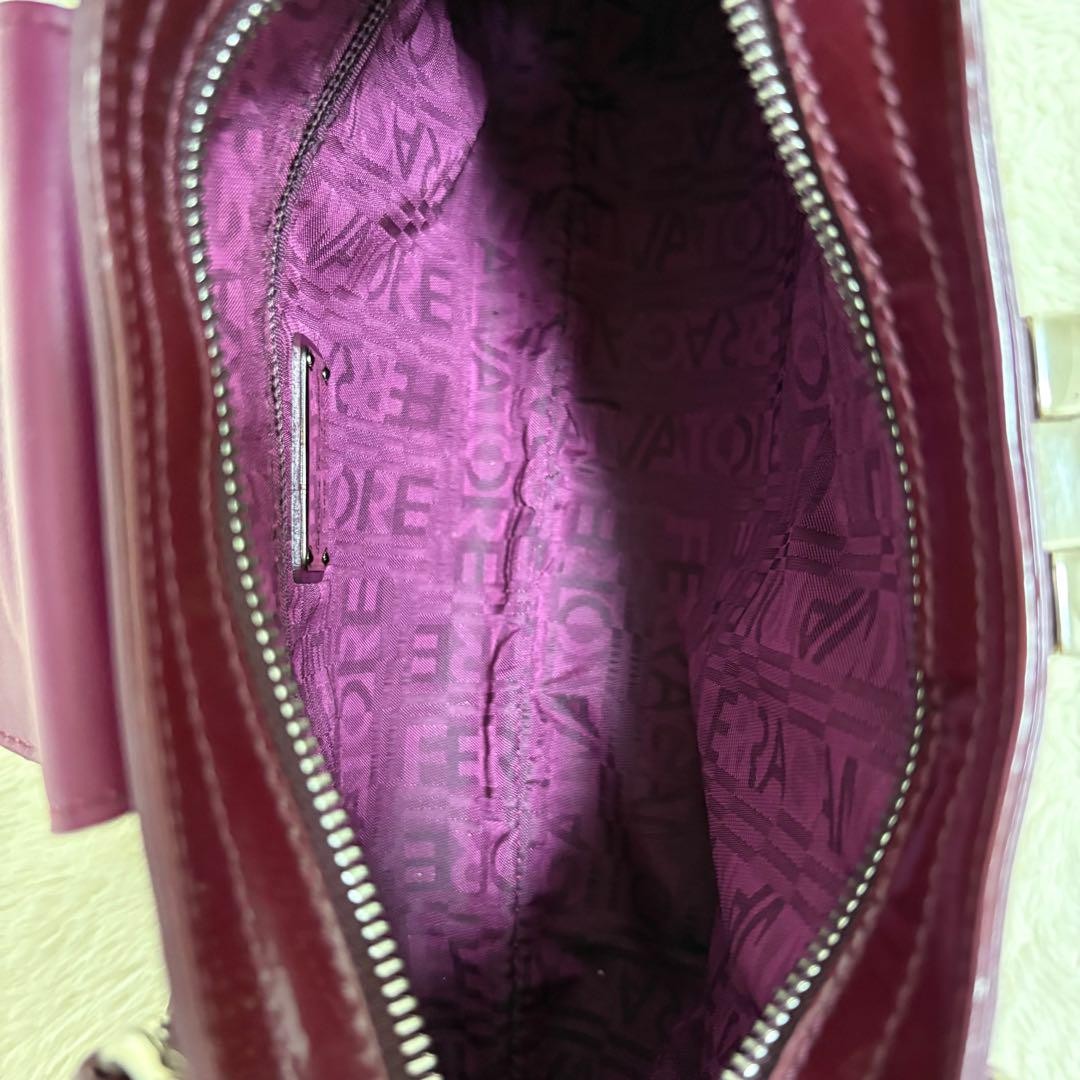 Salvatore Ferragamo Hand Bag Tote Purse Gancini Red Purple Authentic