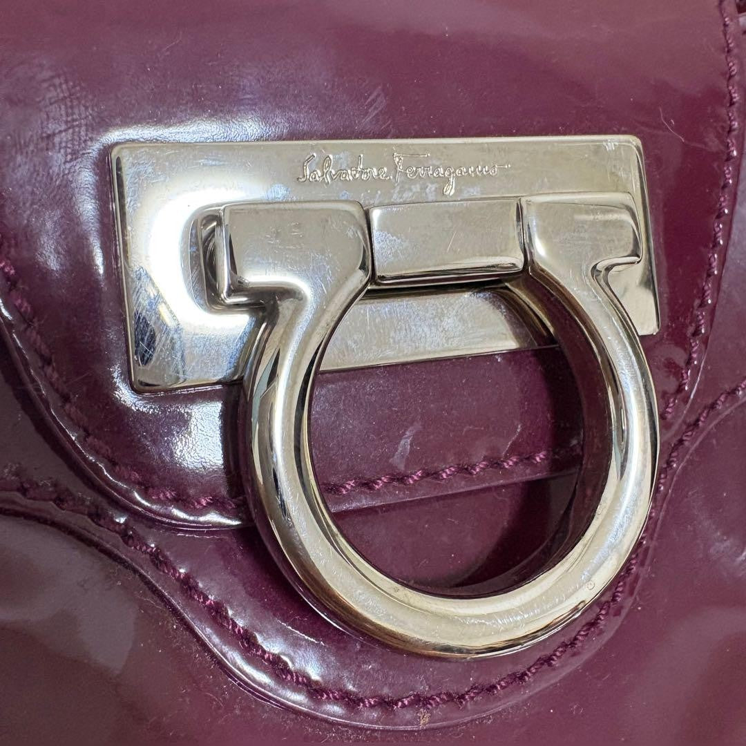 Salvatore Ferragamo Hand Bag Tote Purse Gancini Red Purple Authentic