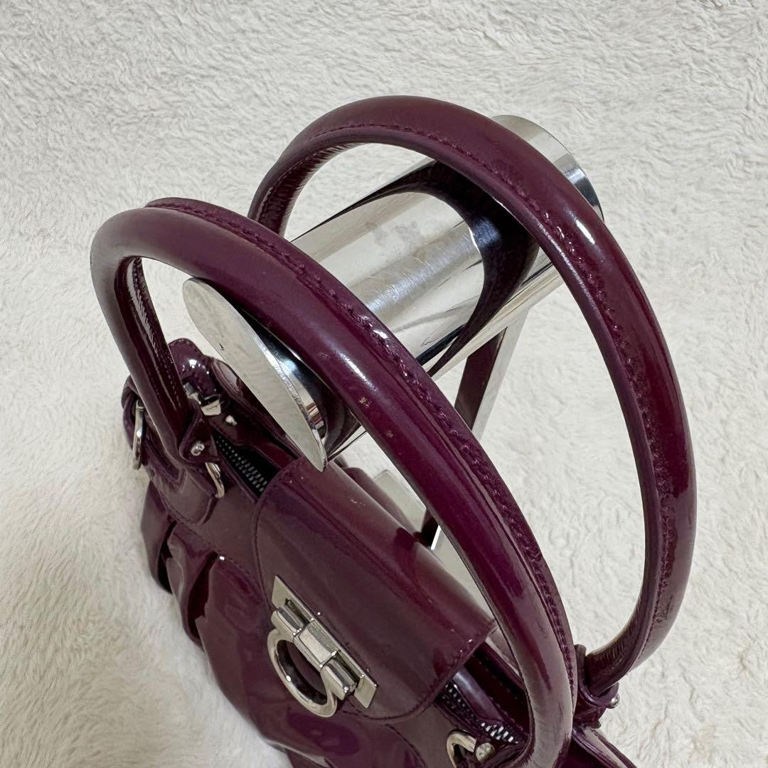 Salvatore Ferragamo Hand Bag Tote Purse Gancini Red Purple Authentic