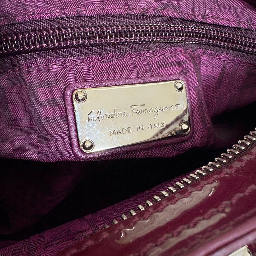 Salvatore Ferragamo Hand Bag Tote Purse Gancini Red Purple Authentic