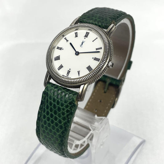Saint Laurent Quartz Watch Wristwatch YSL Cassandra Green White Women's Auth
