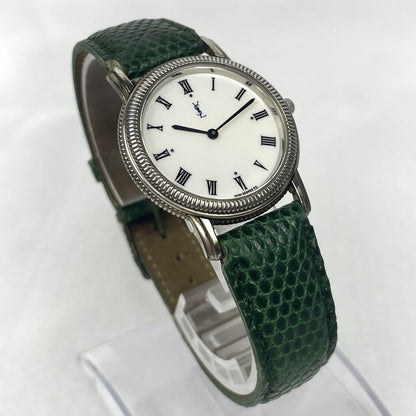 Saint Laurent Quartz Watch Wristwatch YSL Cassandra Green White Women's Auth