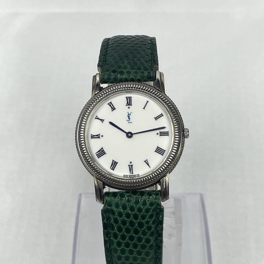Saint Laurent Quartz Watch Wristwatch YSL Cassandra Green White Women's Auth