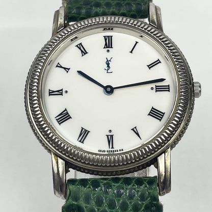Saint Laurent Quartz Watch Wristwatch YSL Cassandra Green White Women's Auth