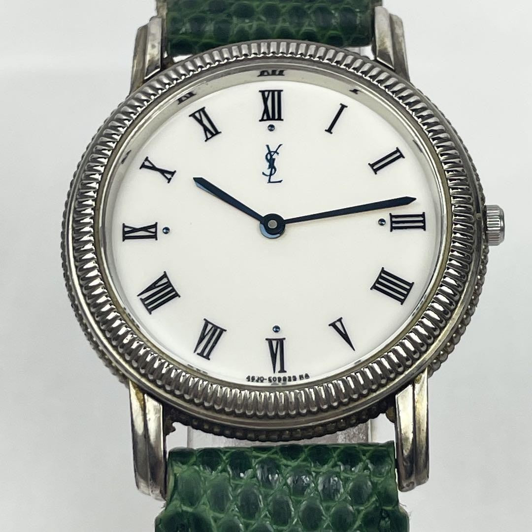 Saint Laurent Quartz Watch Wristwatch YSL Cassandra Green White Women's Auth
