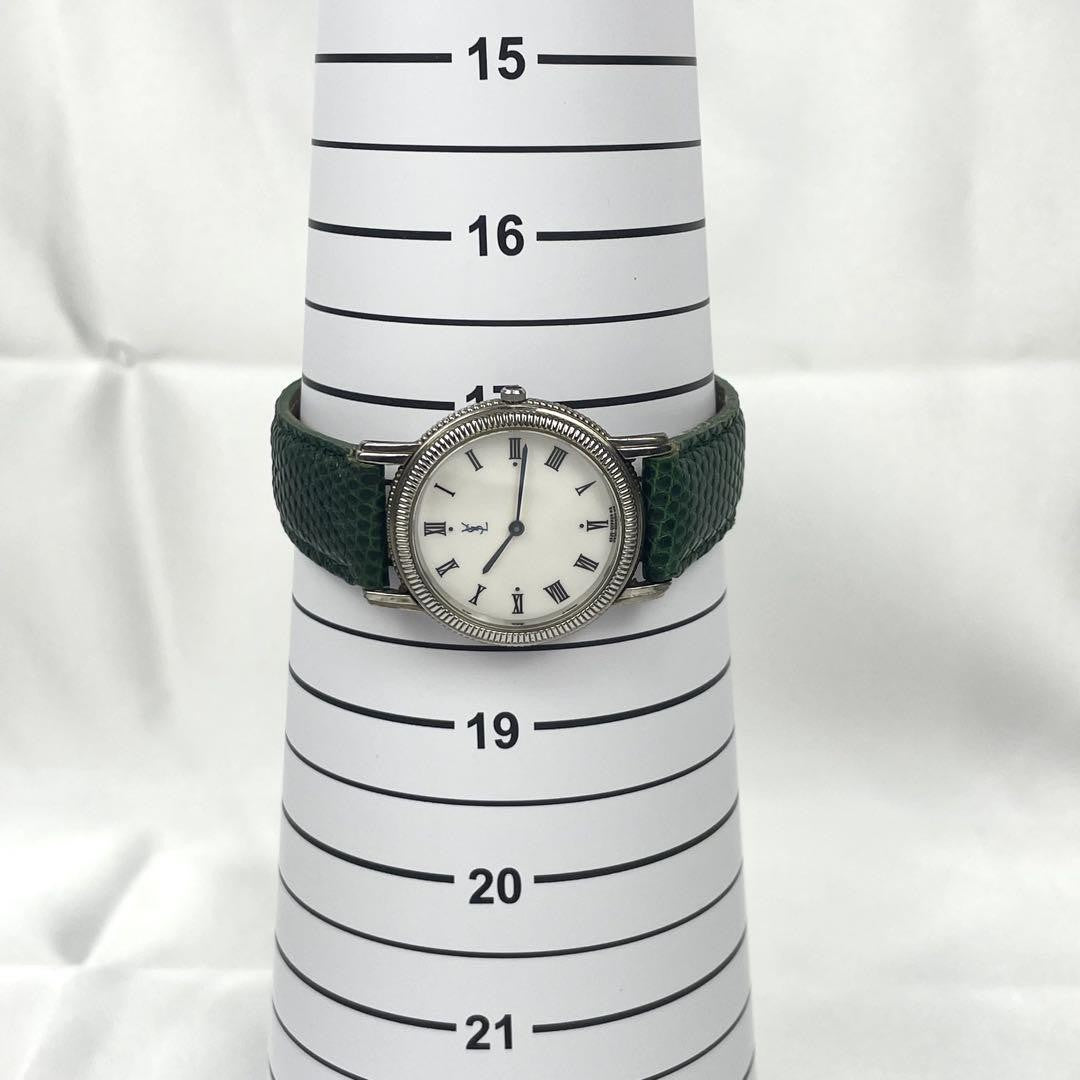 Saint Laurent Quartz Watch Wristwatch YSL Cassandra Green White Women's Auth
