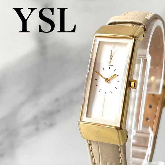 Saint Laurent Quartz Watch Wristwatch YSL Cassandra Gold White Women's Auth