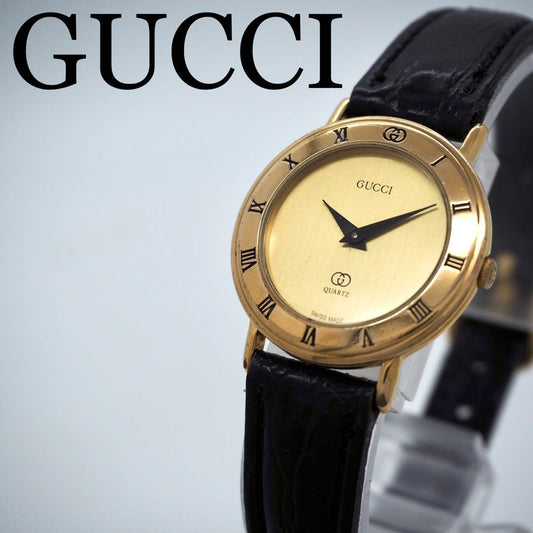 GUCCI 3000L Quartz Watch Wristwatch Gold Black Women's Authentic