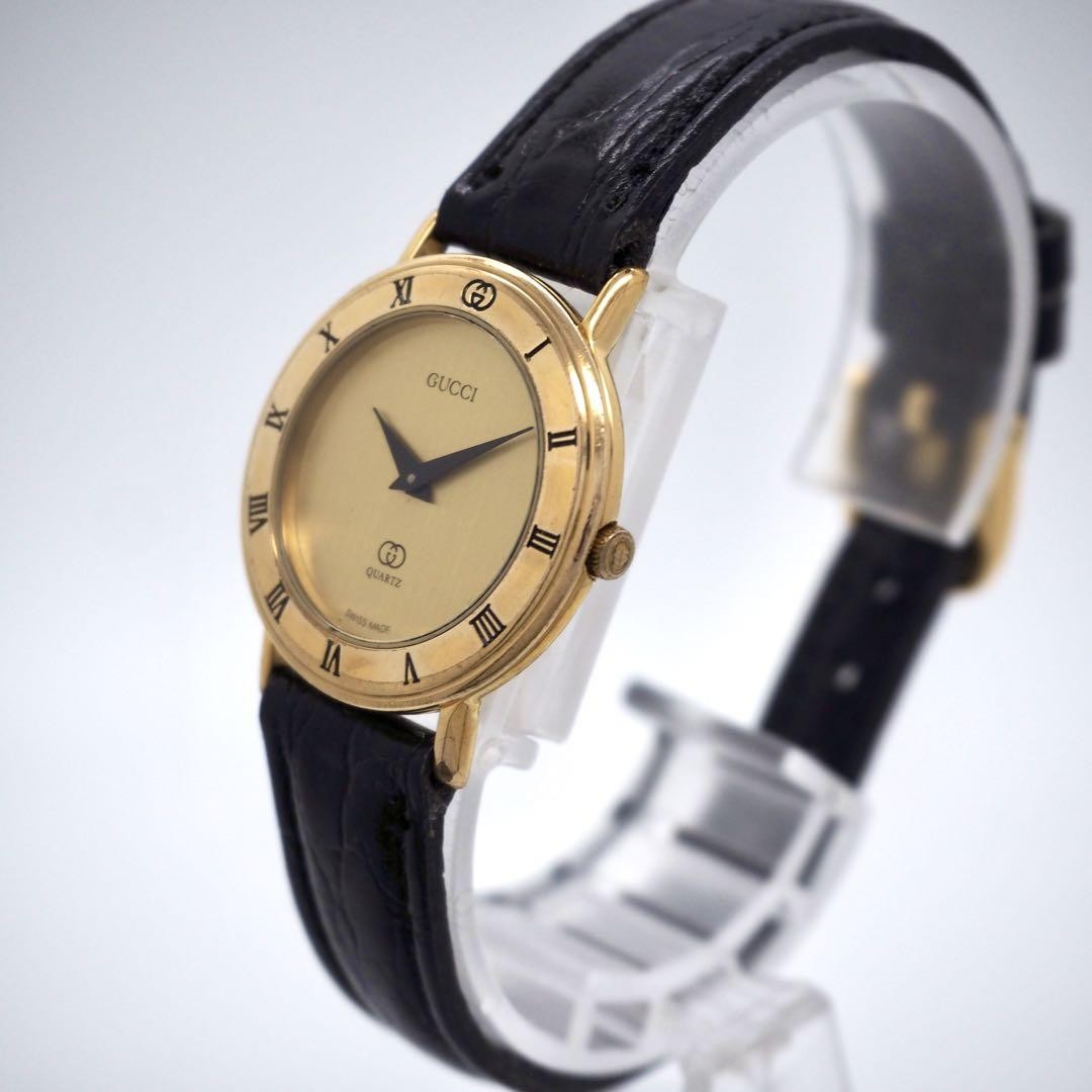 GUCCI 3000L Quartz Watch Wristwatch Gold Black Women's Authentic