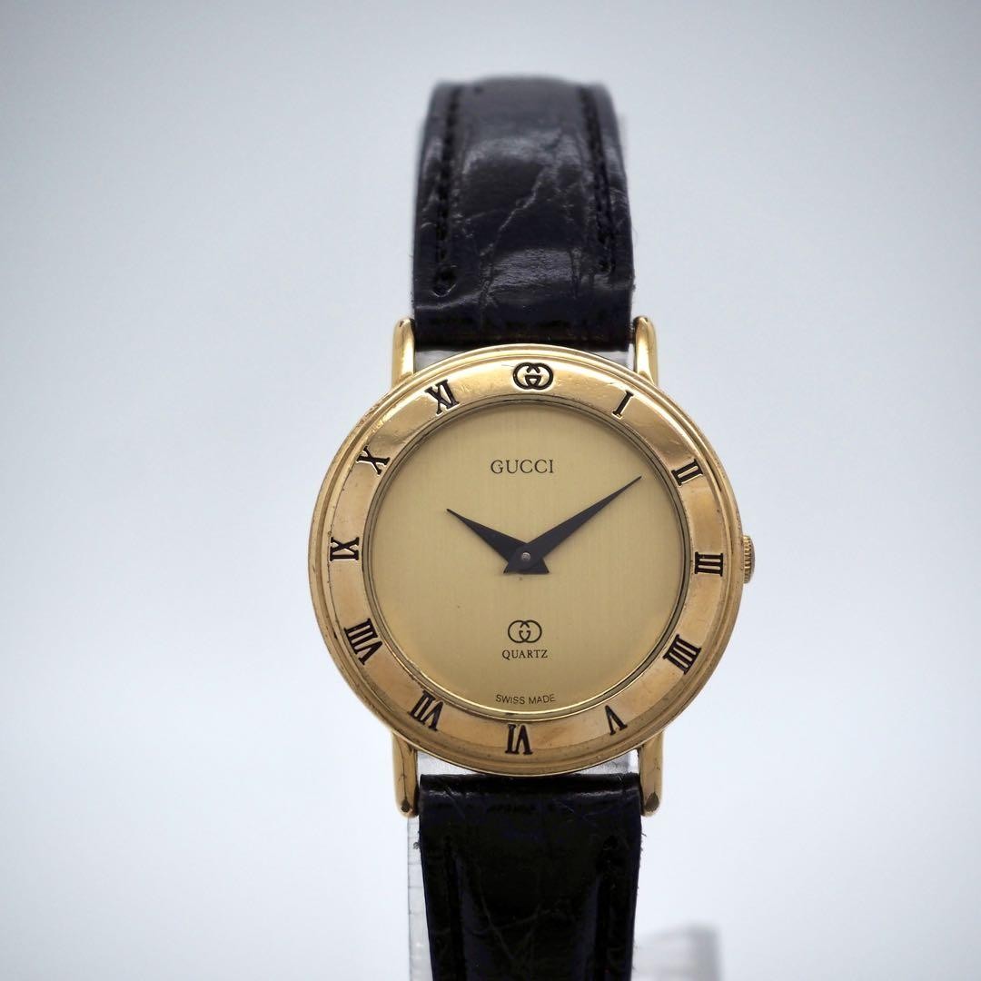 GUCCI 3000L Quartz Watch Wristwatch Gold Black Women's Authentic
