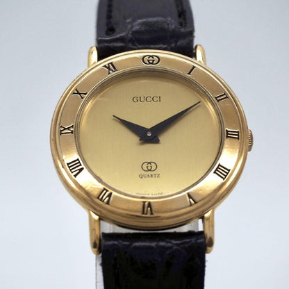 GUCCI 3000L Quartz Watch Wristwatch Gold Black Women's Authentic